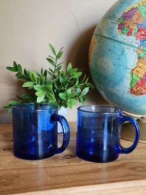 Libbey Cobalt Blue Glass Coffee Mugs